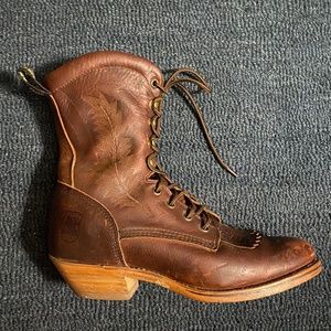 Dan Post leather embroidered feather lace up boots